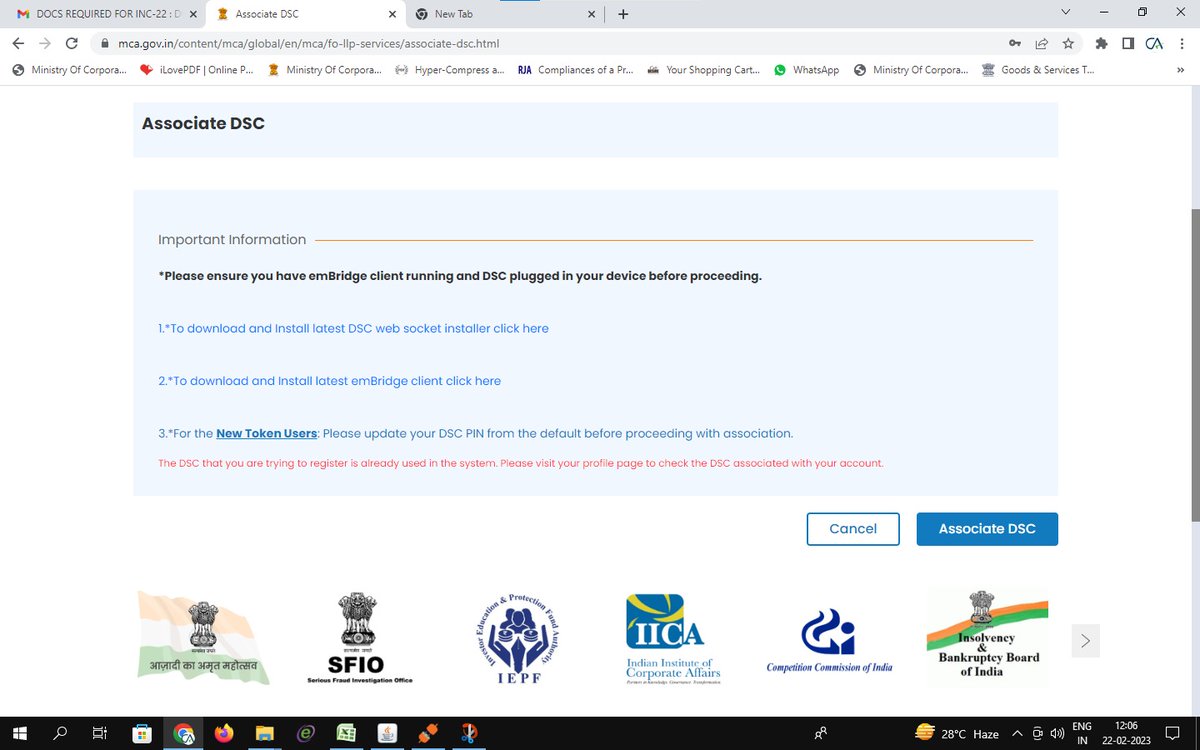 muskanchandak01's tweet image. DEAR MCA @MCA21India #MCA EVEN AFTER A LOT OF ATTEMPTS AND PROCEDURE WE ARE UNABLE TO ASSOCIATE DSC, DUE TO WHICH OUR WORKING HAS BEEN DISTURBED AND HAVE TO FACE  PENALTIES
KINDLY PROVIDE US WITH THE SOLUTIONS.
Also not even able to raise a ticket 
#DSCissue #mca @MCA21India