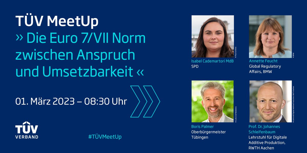 tuevverband's tweet photo. In einer Woche ist es so weit! 🚗
Wir diskutieren am 01. März ab 08:30 Uhr mit @isacademartori, Annette Feucht @BMW, Boris Palmer und Prof. Dr. Johannes Schleifenbaum @RWTH zum Thema "Die Euro 7/VII Norm zwischen Anspruch und Umsetzbarkeit".
Anmeldung 👉 https://t.co/vRXUlXaMch https://t.co/EW0KZdDCYm