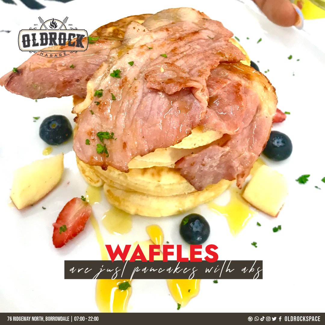 Waffles are just pancakes with abs. Come have a mouthful of our waffles with bacon and berries at   OldRock Café. 

#goodvibes
#goodfood
#western
#traditional
#visitoldrockcafe
#foodanddrinks
#waffles