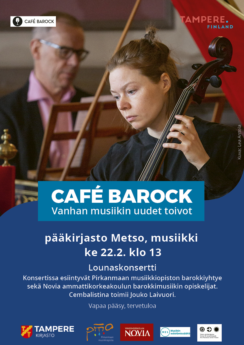 Tänään ke 22.2. klo 13 Lounaskonsertti: Café Barock - Vanhan musiikin uudet toivot. Tervetuloa! <a href="/Tamperekaupunki/">Tampereen kaupunki</a> @trekirjasto @cafebarock #kirjasto #tapahtumat #cembalo