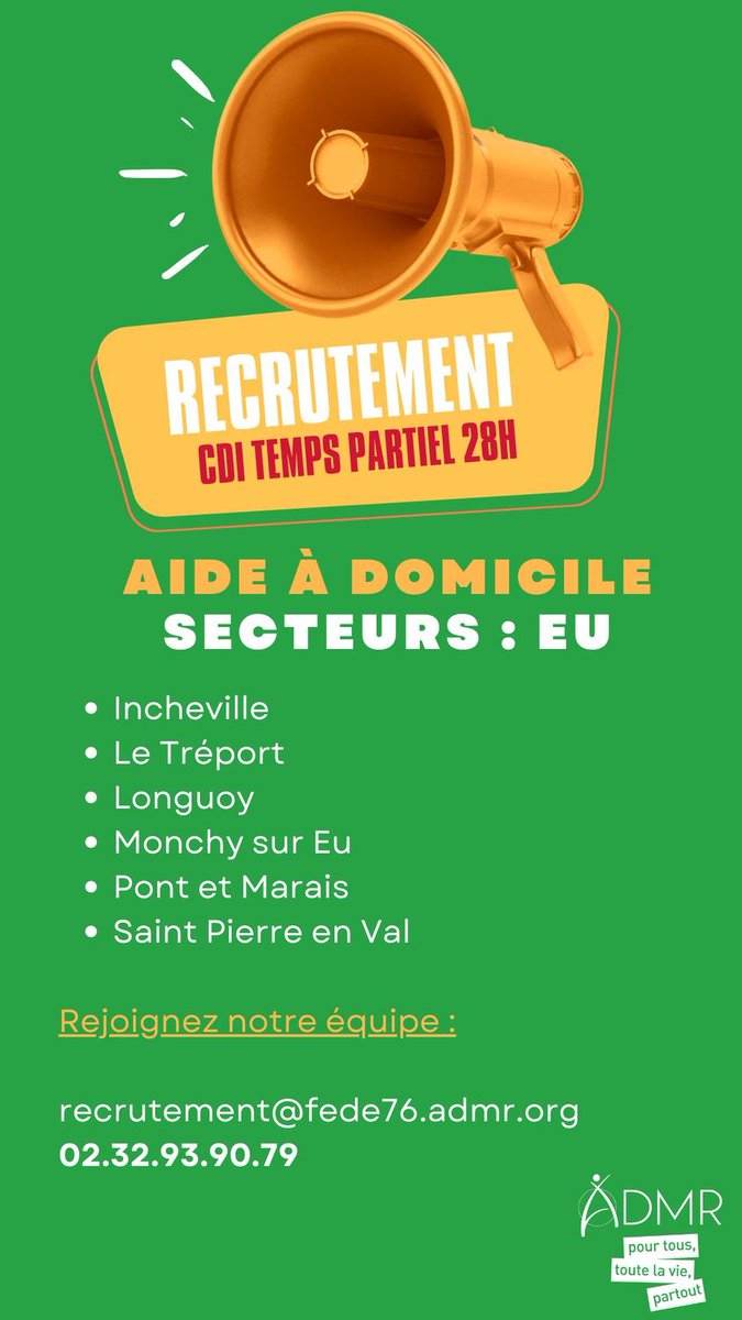 📣L'ADMR recrute en CDI des aides à domicile ! N'hésitez plus, venez nous rejoindre ! 😀