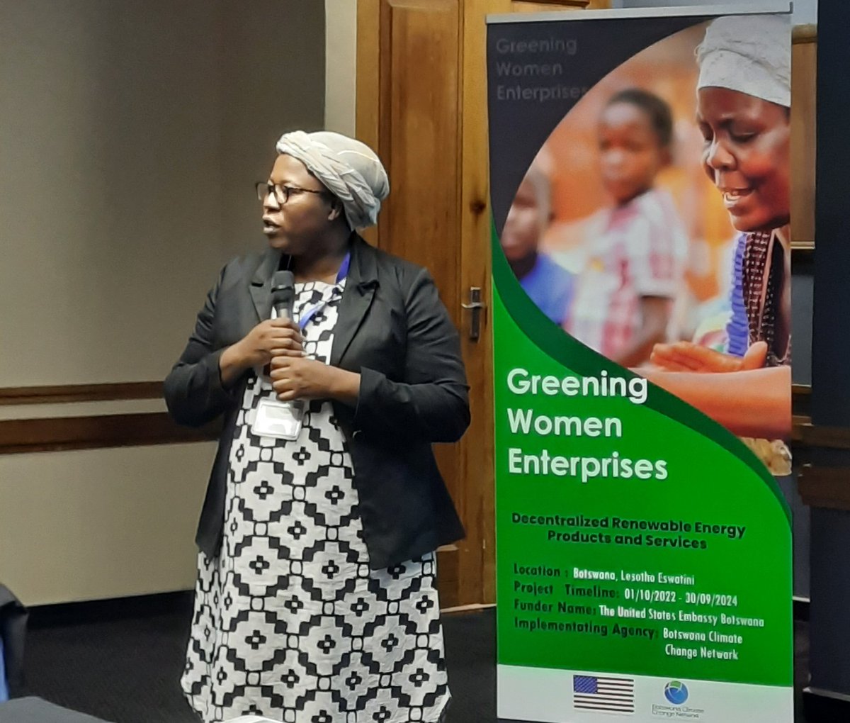 Day 1 of the #GreeningWomenEnterpises project launch and initial training in Johannesburg. Ms Phatsimo Kwename from <a href="/USEmbassyBW/">U.S. Embassy Botswana</a> making introduction remarks 

"With this project we hope the trainings will make the women ambassadors on renewable #energyproductsandservices "