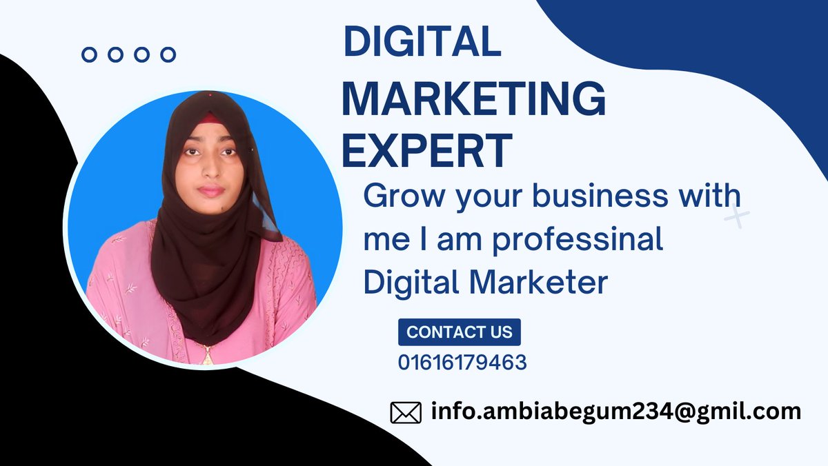 ambiabegum
Do you thinking about to start a business ?
But you don't have the idea to findout your related audience or customer.
Don't worry ! Here is your expart digital marketer !
I'm well known about your problem and solution.
Just contact