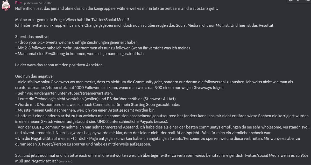 Ich denke es macht für mich mehr sinn dies in eine grosse runde zu fragen als auf ein sehr kleinen Discord. Bin gespannt was ihr so dazu meint.