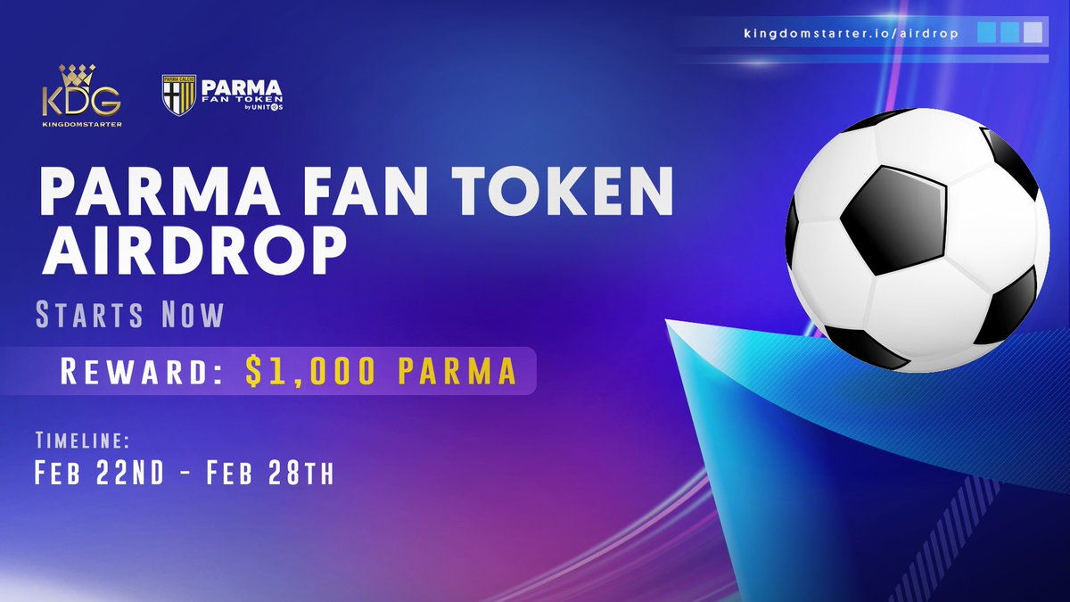 Kingdomstarter's tweet photo. ⚡️ KDG x @1913parmacalcio Airdrop — Giveaway $1,000 ✨

💎Reward: $1,000 worth of PARMA 
⏰Time: 8AM Feb 22nd — 2PM Feb 28th (UTC)

👉Complete all tasks : https://t.co/6ulT67hybY

Details: https://t.co/qVP3KHhnj9 https://t.co/1YctEArIbM