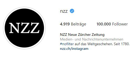 Happy 100k für die <a href="/NZZ/">NZZ</a> auf Instagram! instagram.com/nzz/
Schnell auch abonnieren und helfen, dass es dann sehr bald 7-stellig wird.😉
