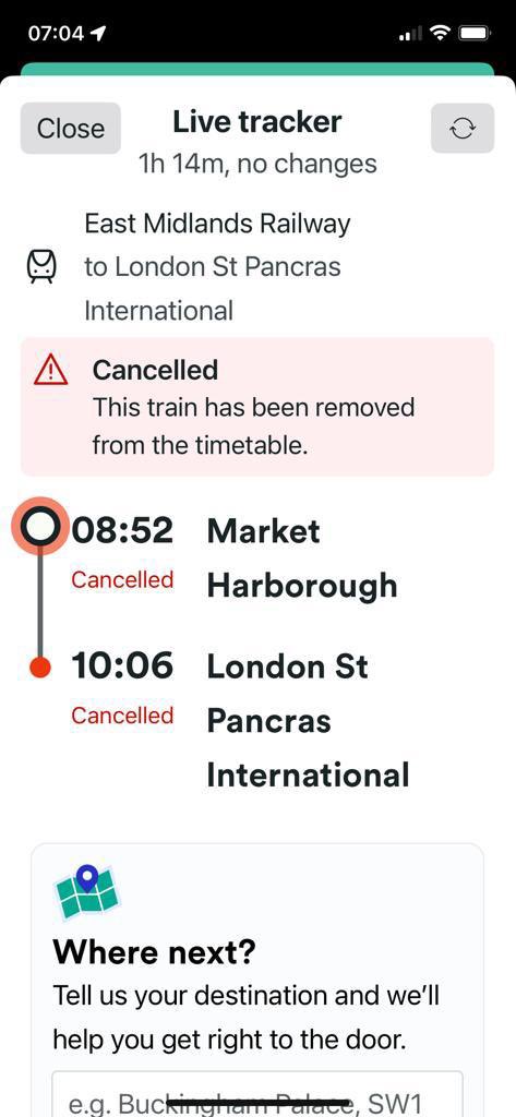mott_michele's tweet photo. @thetrainline I will not be using your app ever again! You said my train was cancelled so I made alternative arrangements. Apparently it was a mistake but you won’t refund my ticket. I can change it but you’ll charge me £20! Disgraceful. https://t.co/oFQuwEyTIa