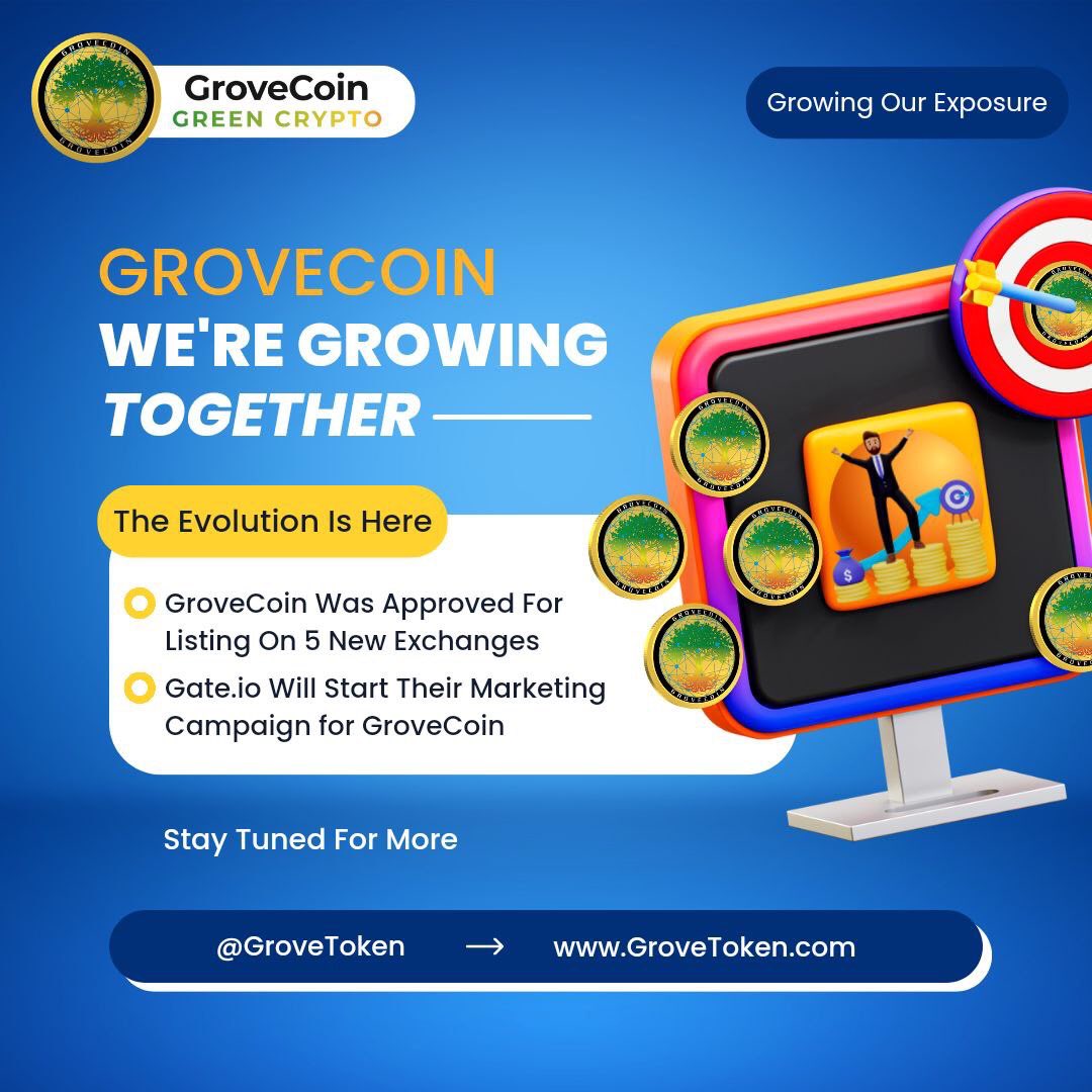 HergaJeffrey's tweet photo. Attention: #GroveGreenArmy 

Check what’s coming to #GroveCoin 

5 new exchanges 

#GateIO will start their marketing campaign for #GroveCoin which will reach up to 13M users.

Follow us for more updates.

https://t.co/PDXFKA6ktp
@GroveToken 
https://t.co/9lwkM027mH

#CryptoNews https://t.co/9HftDtLT30