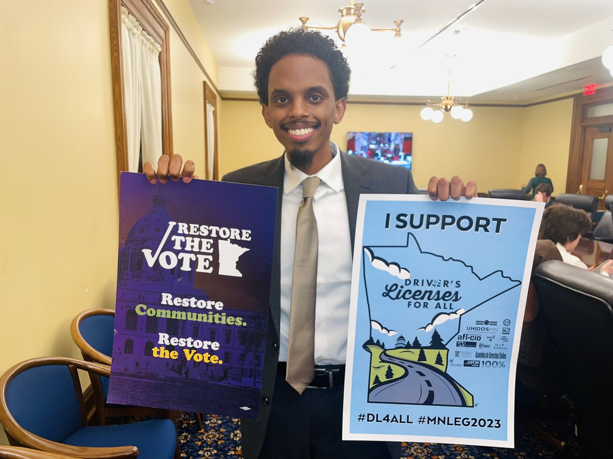 Tonight, I was honored to vote yes on two historic bills.  Restore the Vote, and Drivers Licenses for all—both to ensure that ALL Minnesotans are afforded their basic rights and dignity, regardless of their background or status.