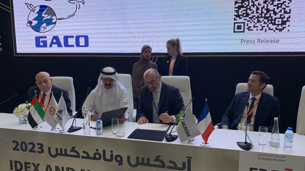 LACROIX_Defense's tweet photo. #BreakingNews - #Last_Minute #Idex2023
Remah International Group (RIG) via Gulf Aerospace Company (GACO) and Etienne Lacroix Group via Lacroix Defense , have signed an agreement to establish a Joint-Venture named Gulf ACM manufacturing in the UAE.
Here are the official PR& Pics https://t.co/YWCYEJlaV1
