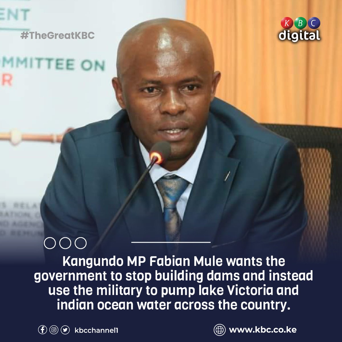 Kangundo MP Fabian Mule wants the govt to stop building dams and instead order military to pump lake Victoria water across the country.
#TheGreatKBC^EM