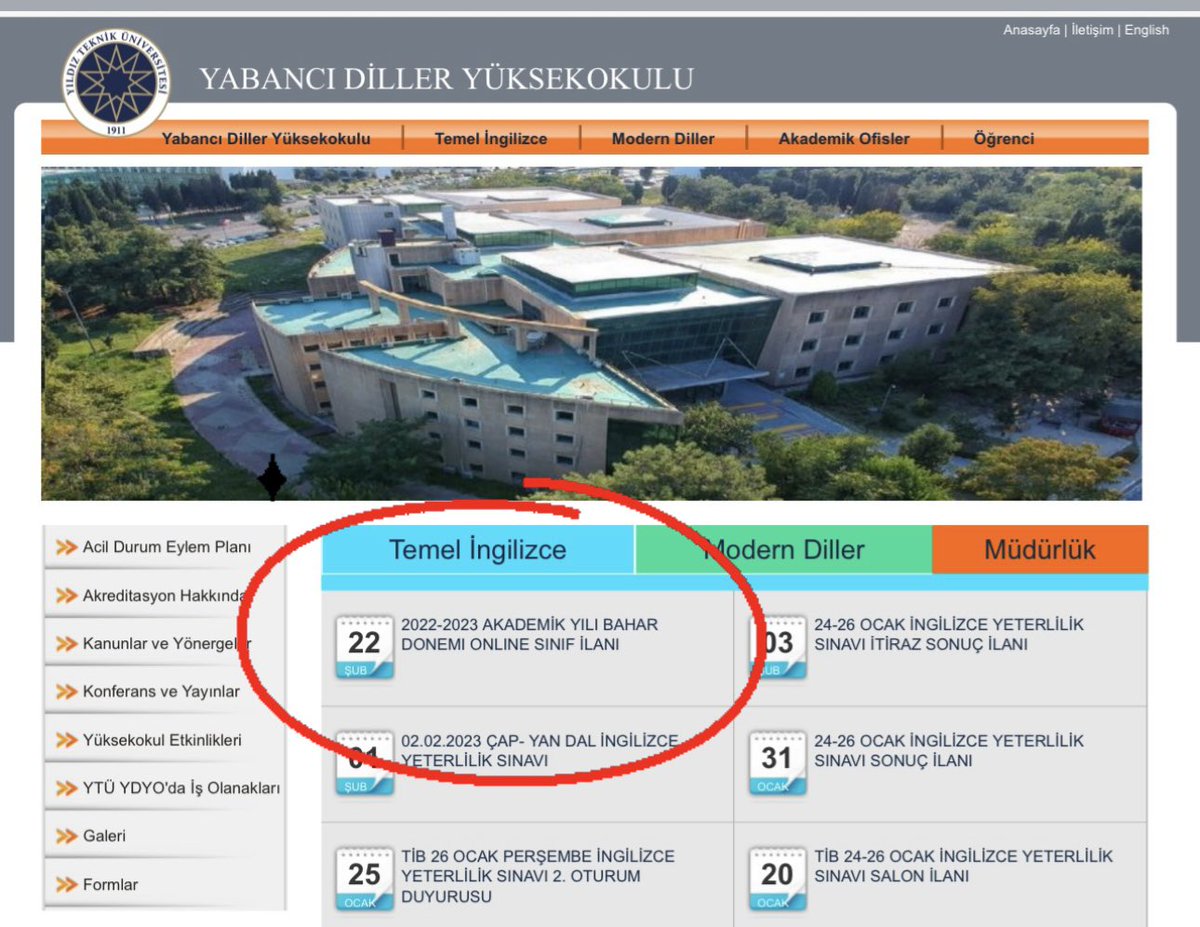 Sevgili öğrencilerimiz,
Bahar dönemi ders programlarınıza ve sınıf listelerine YDYO websitemizden ulaşabilirsiniz.
Derslerinize, online.yildiz.edu.tr adresinden Pazartesi günü itibariyle erişim sağlayabilirsiniz.