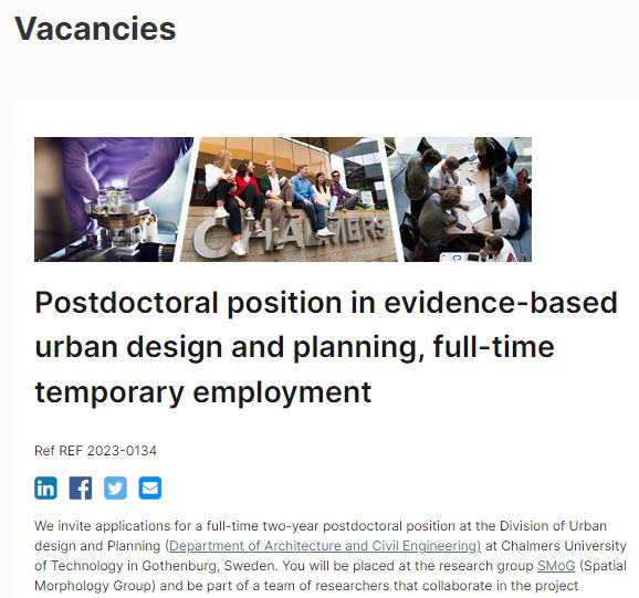 twin2expand's tweet image. #hiring - Postdoctoral poition (FT, temporary) at @chalmersuniv
chalmers.se/en/about-chalm…
#spacesyntax #evidencebaseddesign #urbandesign #urbanplanning