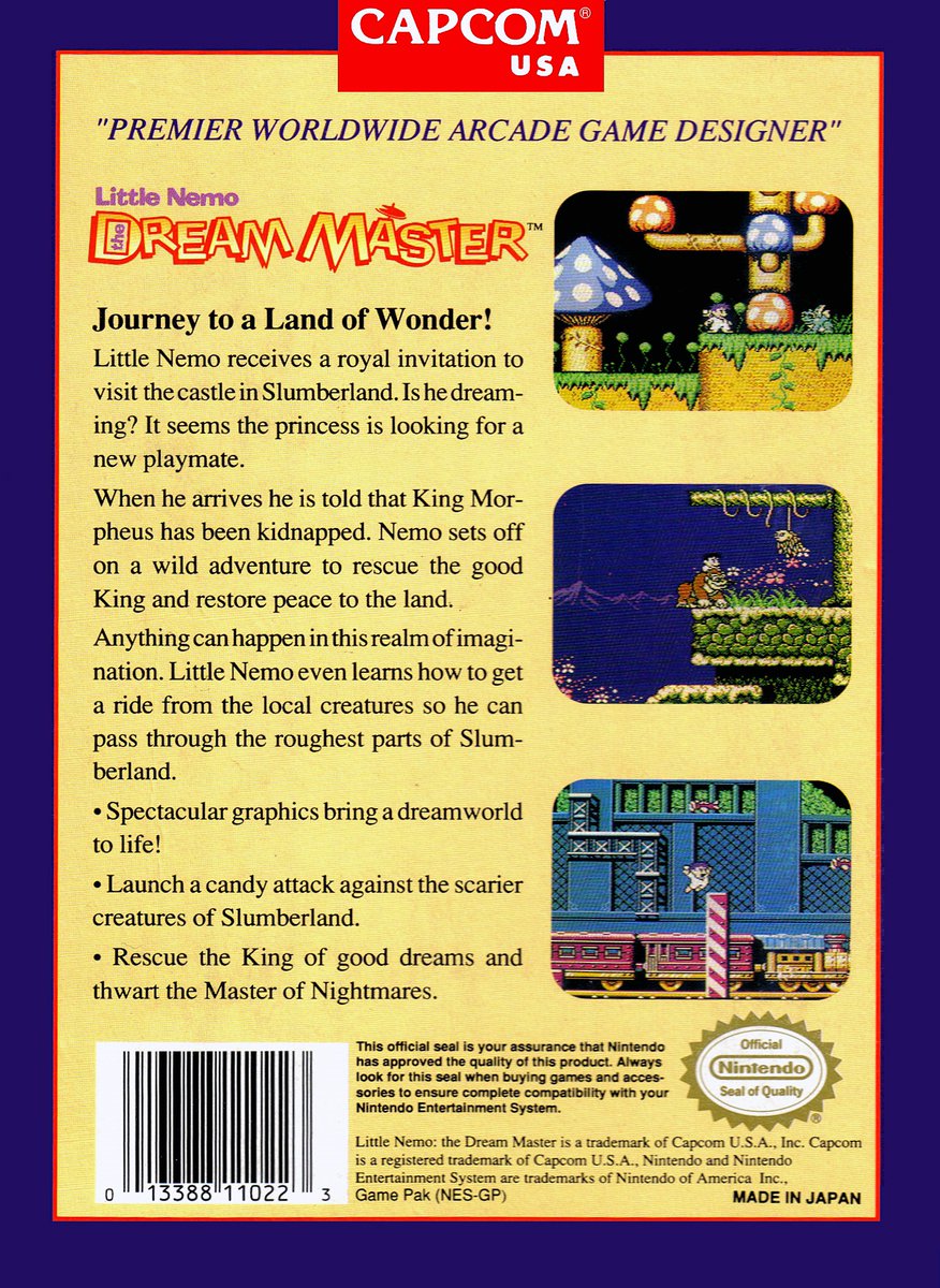 LITTLE NEMO - THE DREAM MASTER: In 1990 Nintendo gamers were summoned to the Kingdom of Slumberland. A NES platform game from Capcom this was based on a comic strip and a film did you ever give candy to a frog, a gorilla or a mole? #retrogaming #Nintendo #NES #Capcom #90s #gaming