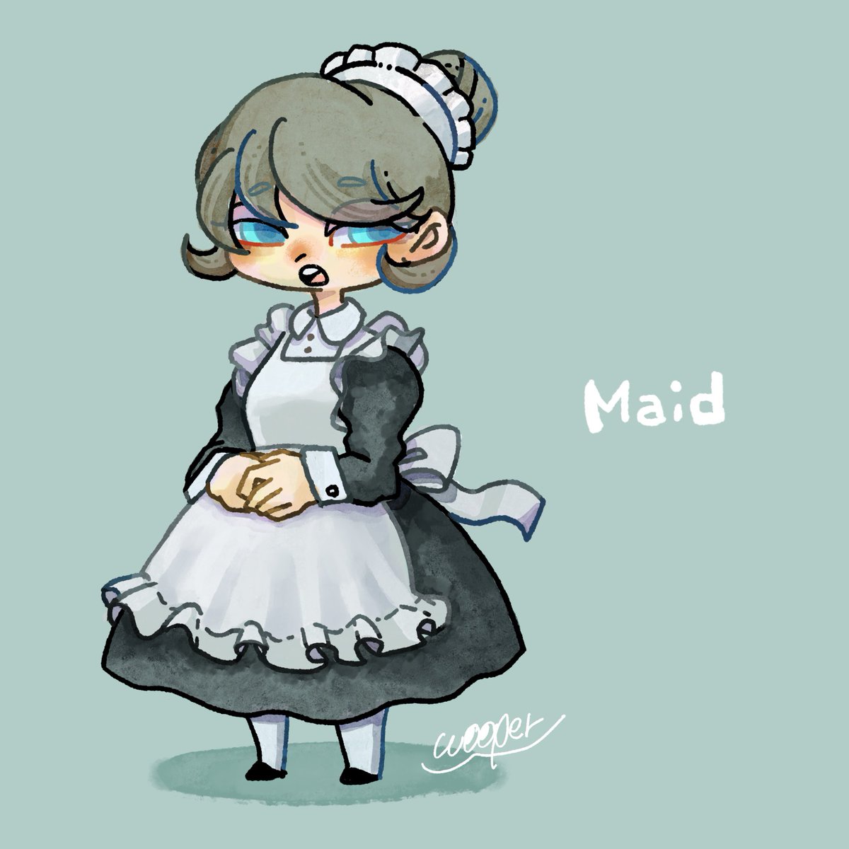 1girl solo maid apron dress black dress maid apron  illustration images