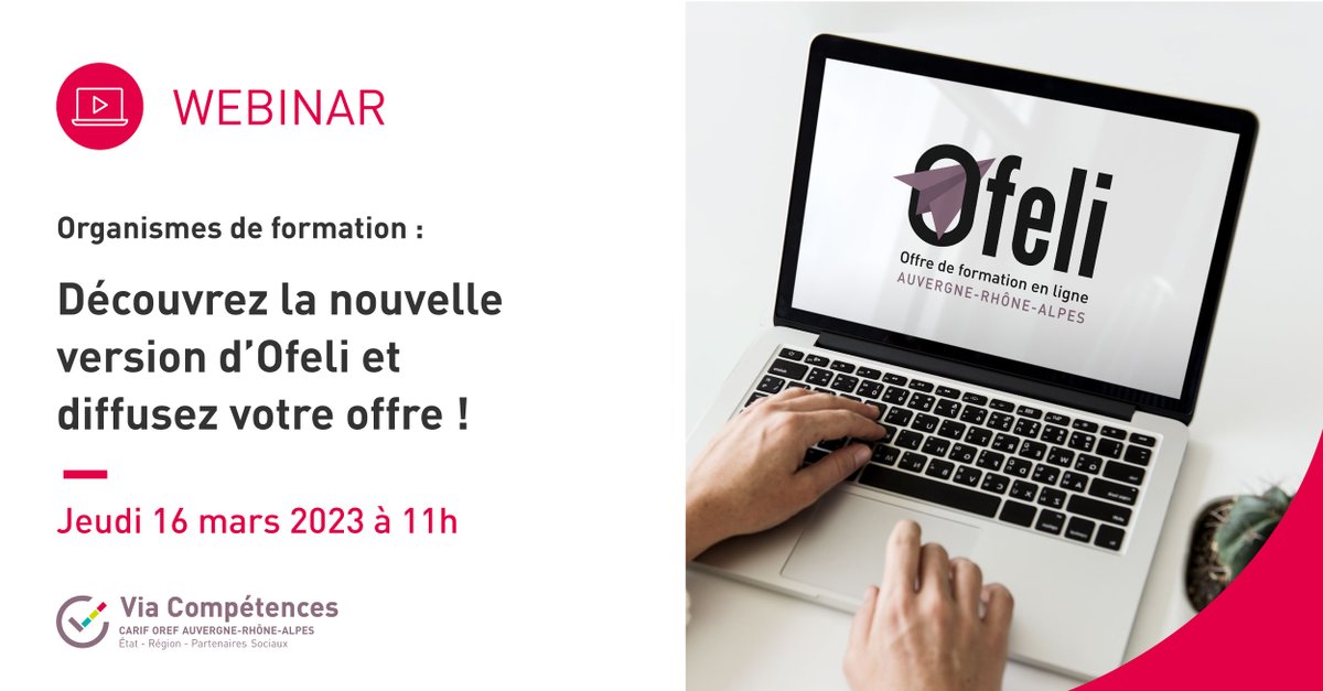 Via_Competences's tweet image. [#WEBINAR] Découvrez la nouvelle version d’Ofeli et diffusez votre offre ! 💡

𝐀𝐮 𝐩𝐫𝐨𝐠𝐫𝐚𝐦𝐦𝐞 :

✅ Présentation de la base de données
✅ Nouvelles spécificités et fonctionnalités

🗓 Jeudi 16 mars 2023 de 11h à 12h

👉 inscriptions : webikeo.fr/webinar/organi…