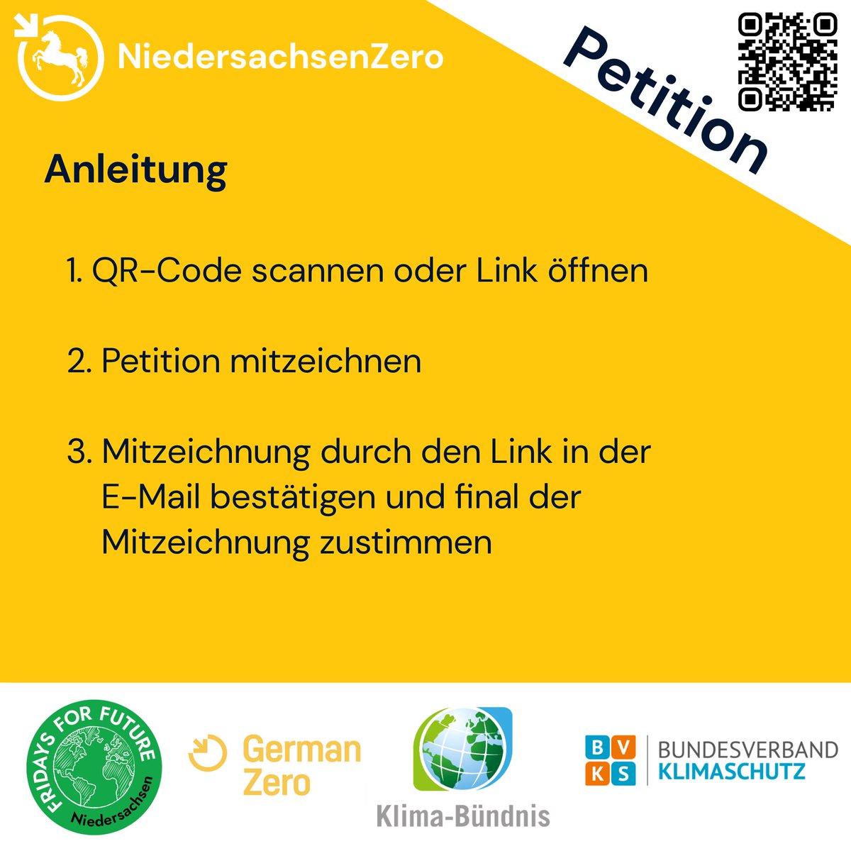 Mit dieser Petition regen wir das Land #Niedersachsen an, das niedersächsische #Klimagesetz (NKlimaG) mit Klimaschutzaufgaben der Kommunen zu verschärfen und zu erweitern. Alle Forderungen und Mitzeichnen unter: navo.niedersachsen.de/navo2/portal/n…
