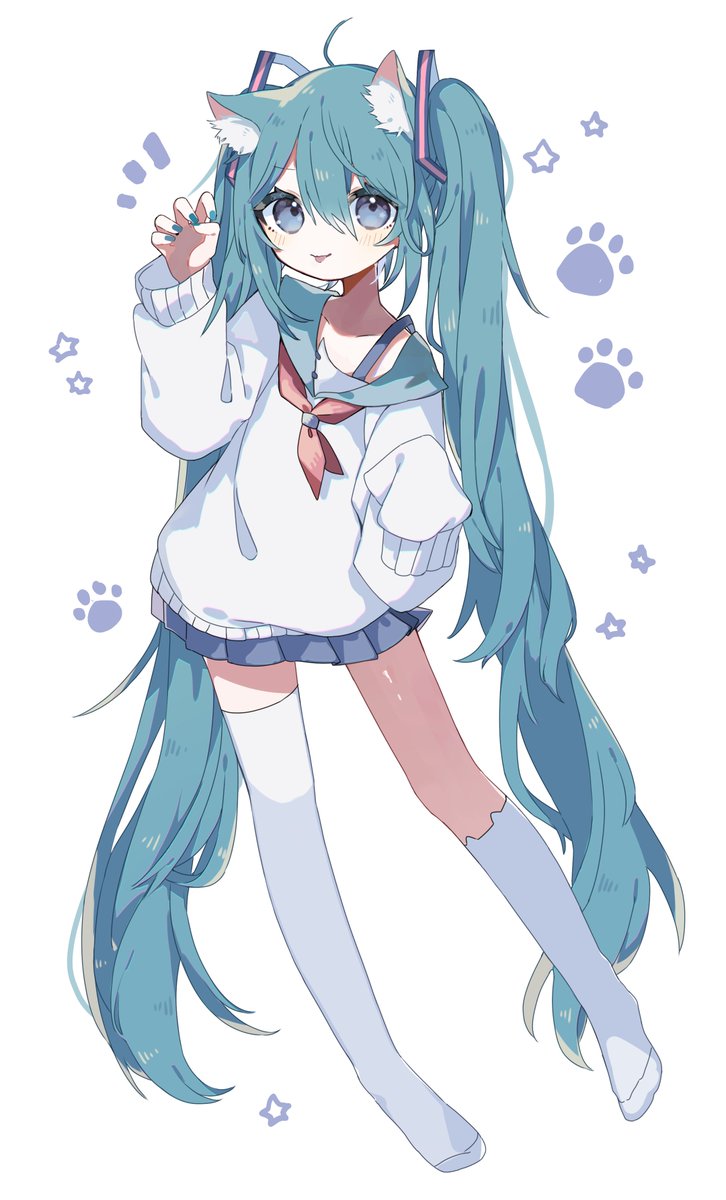 hatsune miku 1girl solo animal ears skirt long hair cat ears twintails  illustration images