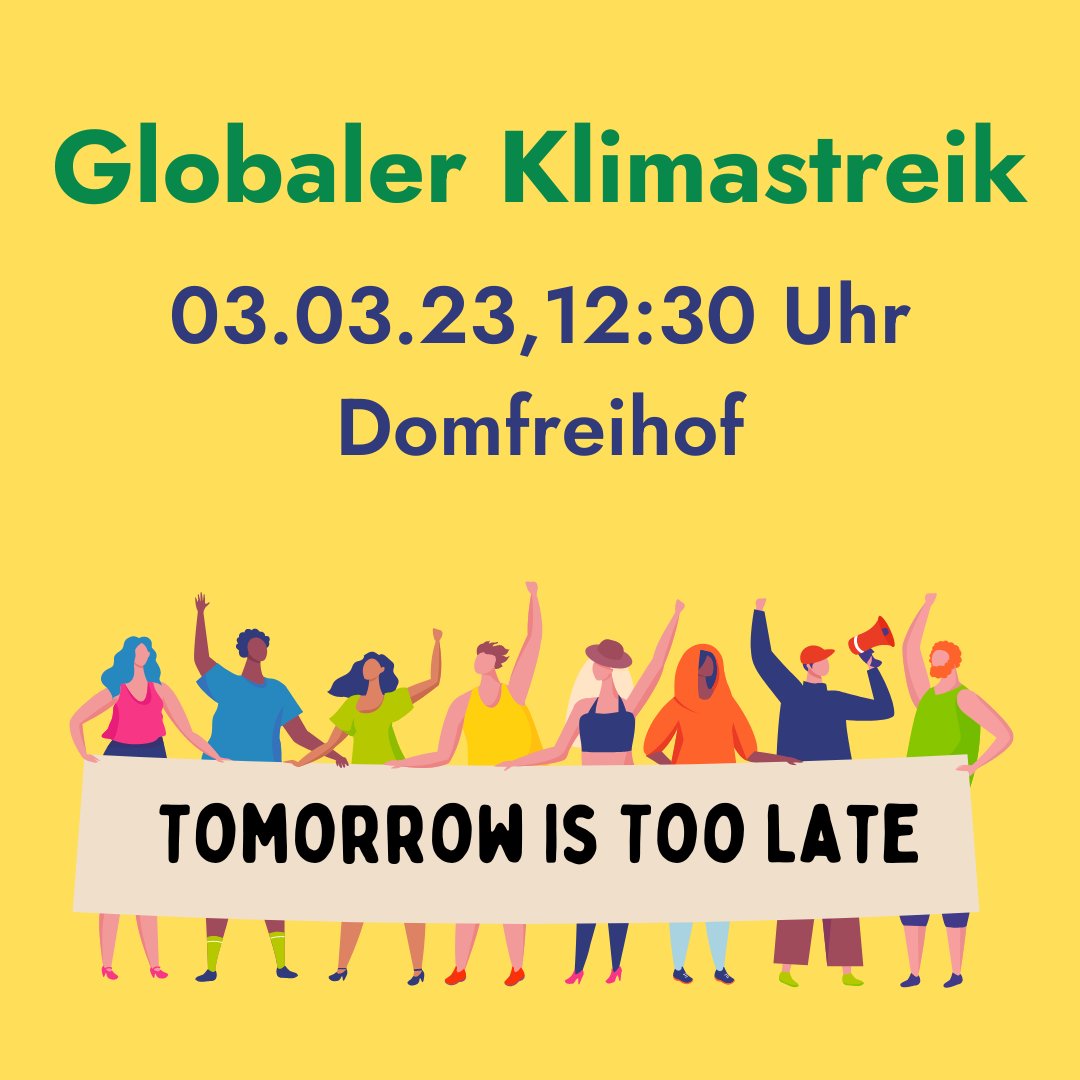 Nächsten Freitag beim globalen Klimastreik haben wir wieder die Möglichkeit gemeinsam laut für das Klima zu sein und uns für Klimagerechtigkeit einzusetzen. Seid dabei und geht mit uns gemeinsam in Trier auf die Straße, wir haben keine Zeit zu verlieren, denn #TomorrowIsTooLate