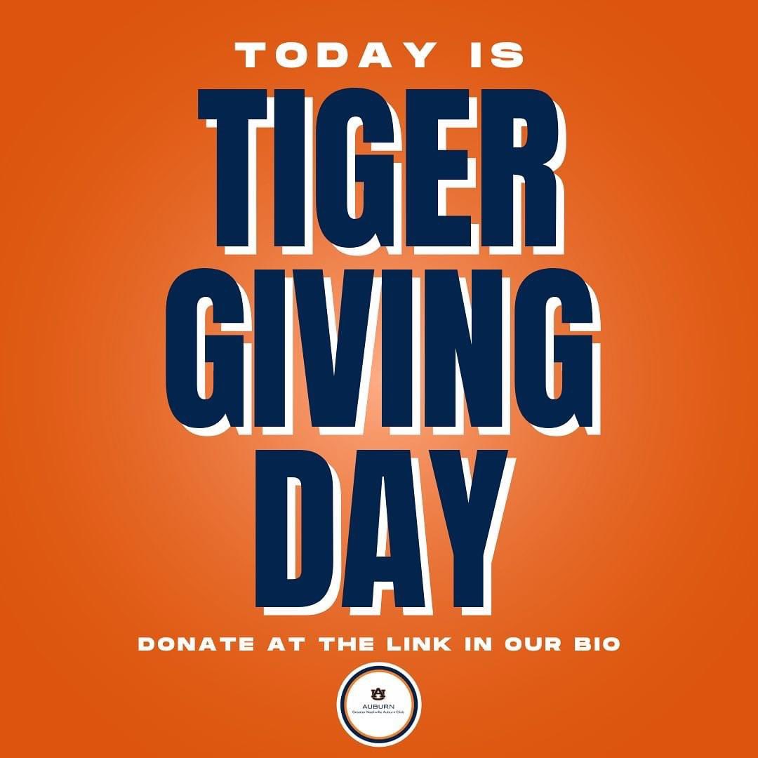 Today is the day—#TigerGivingDay! All donations made to our club scholarship TODAY are eligible for a matching opportunity. Your gift can make a bigger impact for students from Middle TN simply by choosing to give today! Link in bio // Be sure to choose NASHVILLE for your club!