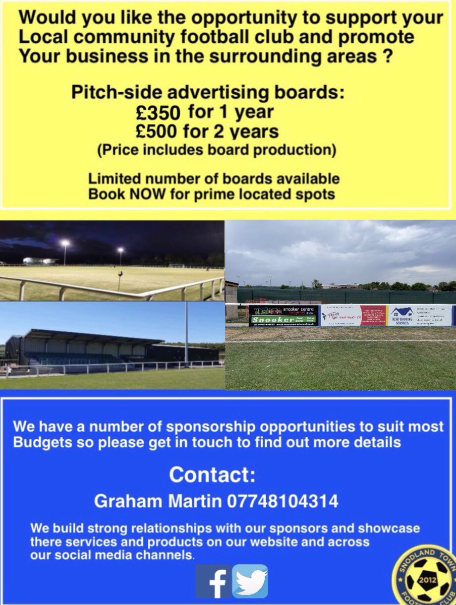 bert2016mar's tweet image. SPONSOR: THE TOWN 🔵🟡

Great opportunity to advertise with YOUR LOCAL COMMUNITY FOOTBALL CLUB.

How would you like to see your business’s name around the pitch at Potyns ?
We have 1 or 2 year packages at very competitive prices, SEE BELOW. #Developingthefuture 

#Upthetown 🔵🟡