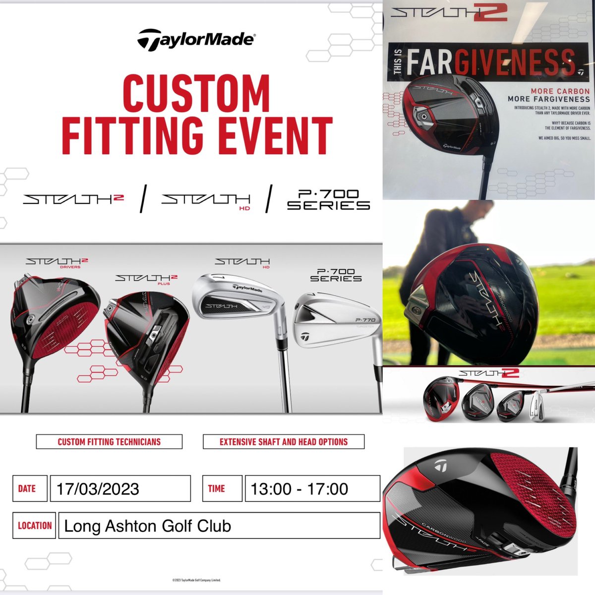Looking forward to our first <a href="/TaylorMadeGolf/">TaylorMade Golf</a> Fitting Event of 2023🏌🏻with <a href="/TaylorMadeTour/">TaylorMadeGolfEurope</a> technician and Master Fitter <a href="/lukecollinsgolf/">Luke Collins Golf</a>  

The all New #stealth2 🔴 lineup! 🏌️‍♂️
Get a Tour level fitting and experience the #fargiveness in 2023! 
 #TeamTaylorMade