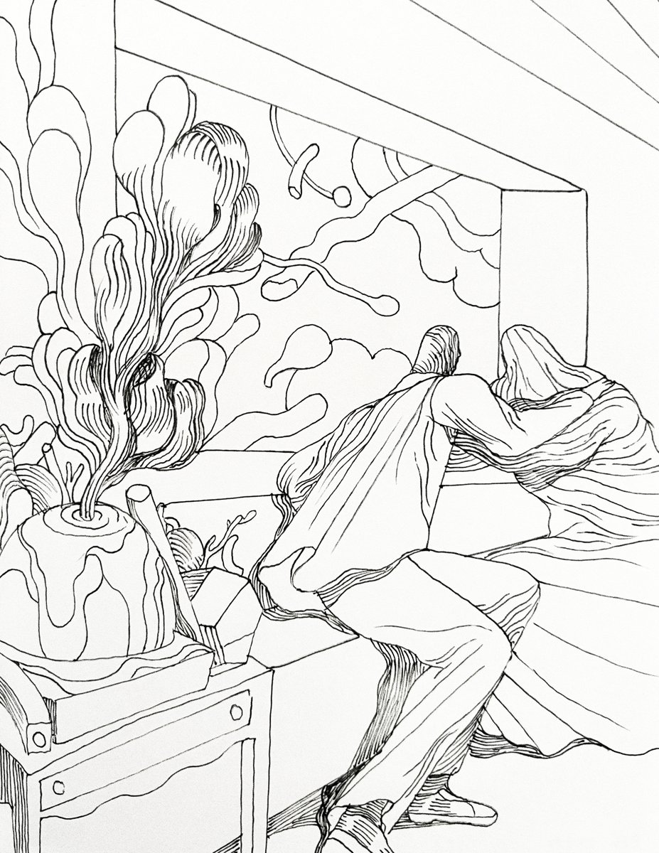Inside the Tower, ink on paper