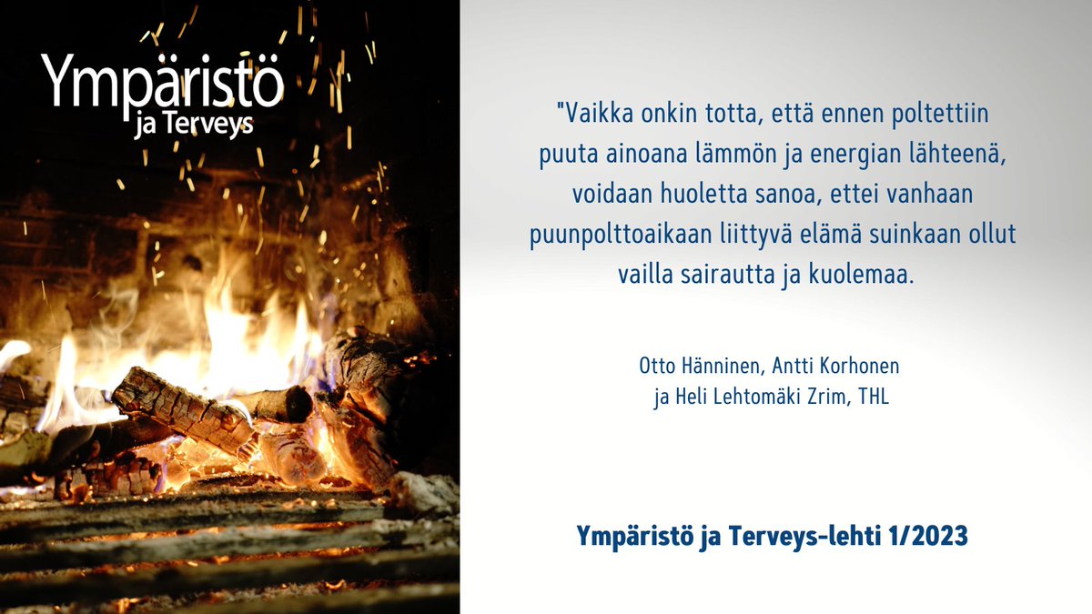 Otto Hännisen, Antti Korhosen ja Heli Lehtomäki Zrimin artikkeli "Puunpoltto, pienhiukkaset ja elinajanodote" Ympäristö ja Terveys-lehdessä 1/2023. Tilaa oma lehtesi täältä: ymparistojaterveys.fi/tuote/ymparist… #ympäristöterveys #puunpoltto #pienhiukkaset