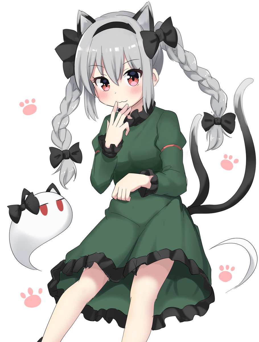 kaenbyou rin 1girl animal ears green dress cat ears dress twin braids braid  illustration images