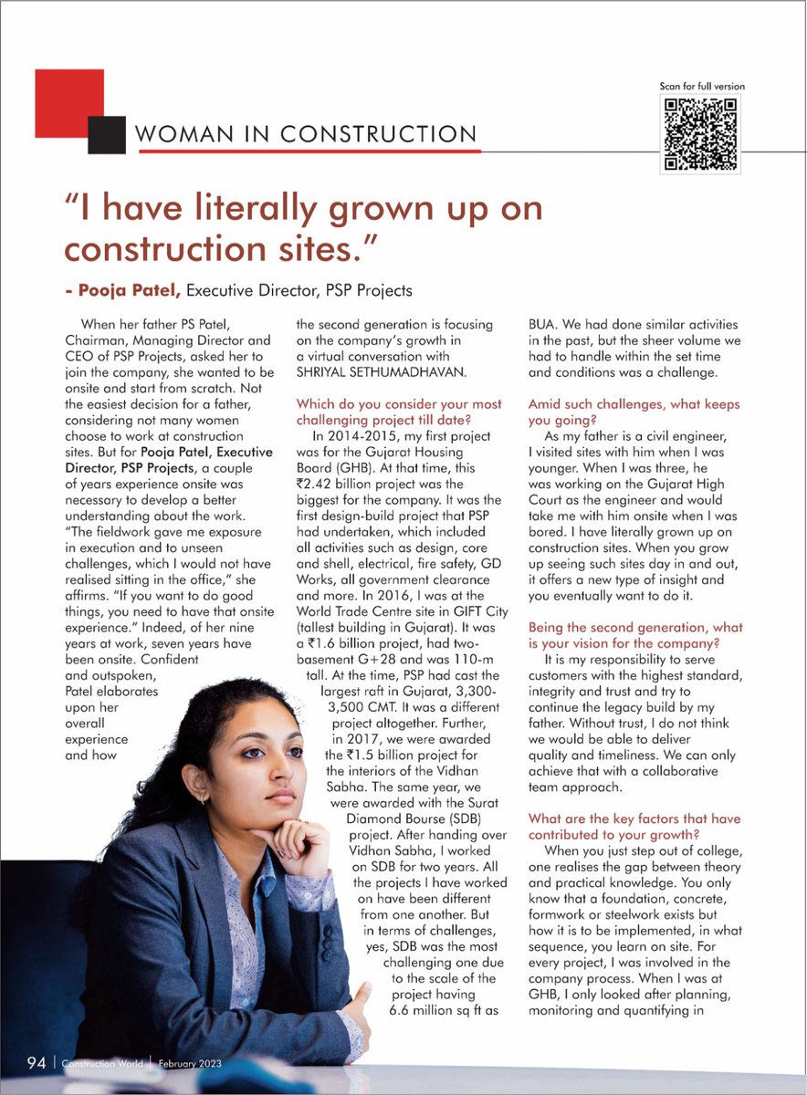 PSPprojectsLtd's tweet photo. Women in construction !
Sincere congratulations to Ms. Pooja Patel, our Executive Director, for getting featured in Construction World Magazine February 2023 edition.
Greetings from the entire PSP Team!
#pspprojects #featuredinmagazine
#constructioncompany https://t.co/TXEn9giNbj
