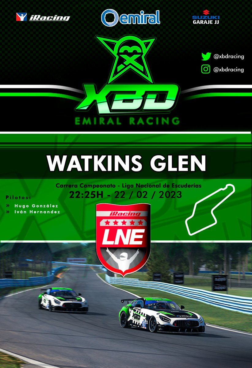 xbdracing's tweet photo. CARRERA!🏁

𝑳𝒊𝒈𝒂 𝑵𝒂𝒄𝒊𝒐𝒏𝒂𝒍 𝒅𝒆 𝑬𝒔𝒄𝒖𝒅𝒆𝒓í𝒂𝒔 ❗️

⌚️22:25
📍Watkins Glen Cup
👤@hyperz_7
👤@HugoGlez_0407
🎙️https://t.co/YKhf6bUwU9

¡Mucha suerte, a por todas compañeros! 
¡Demostrar quién es el #greenpower! 💚💚 https://t.co/hrNoazKinY