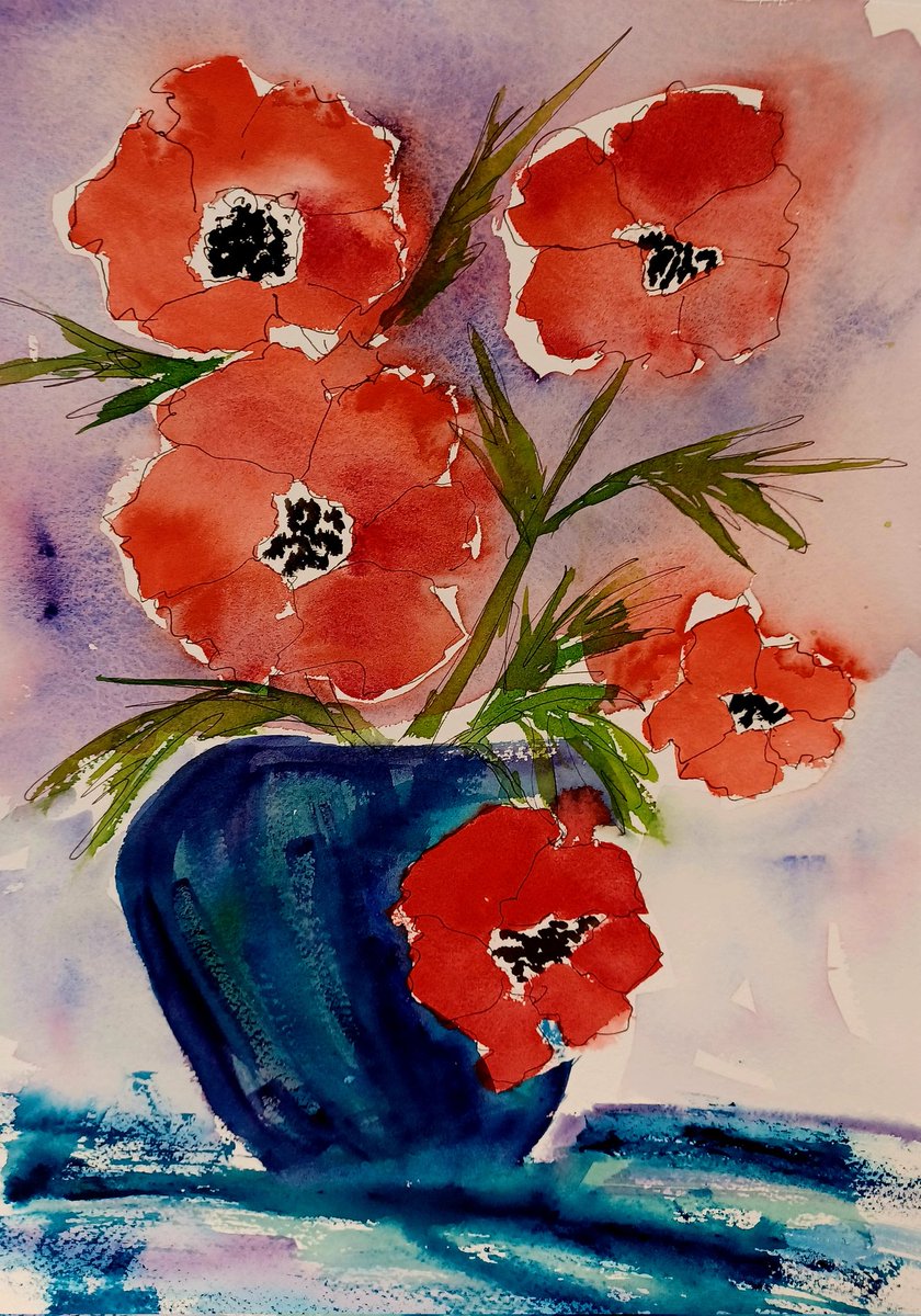 New loose watercolour.  Anemones. nikkigriffithart.co.uk