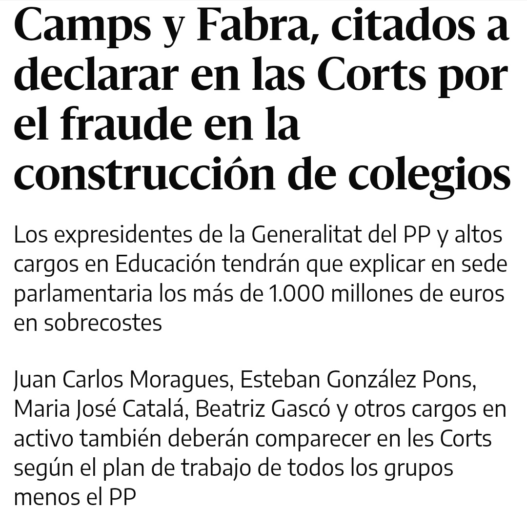 BenjaMompo_'s tweet photo. 😤 Està molt mal que el nou Zaplana malbarate paper però pitjor encara són els 1.000M€ que el PP gastà en sobrecostos que no foren per a construir col·legis 🗞️👇🏻👀 #ElMismoPP 🦅

https://t.co/zyesoKE2sz https://t.co/Y2BUoSwEvN