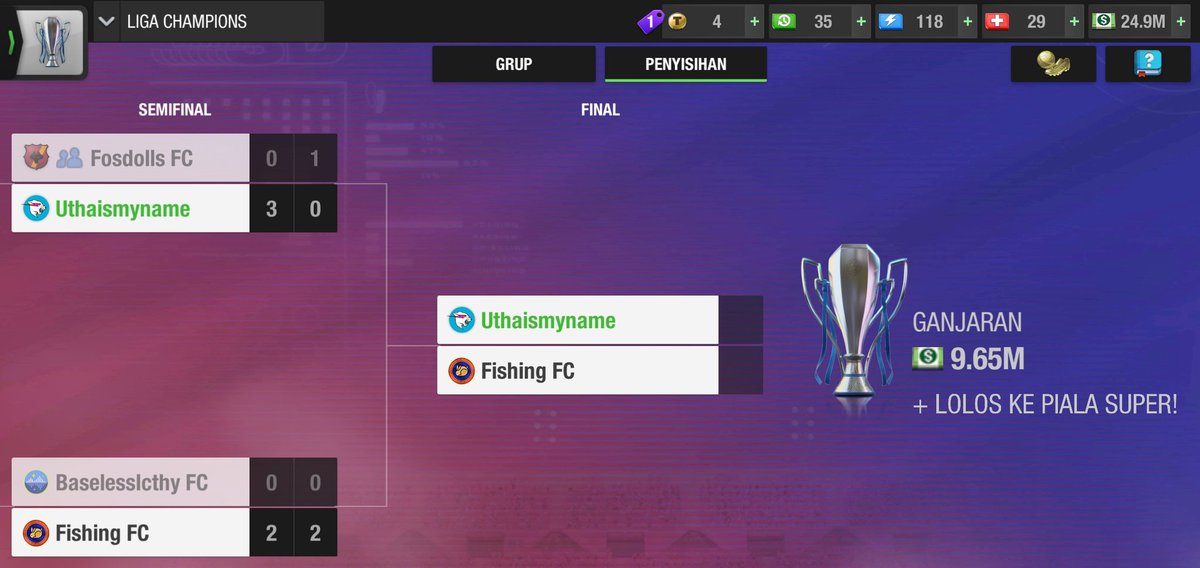 Uthaismyname's tweet image. Teamku lolos ke Final UCL ✌ #TopEleven #Level8