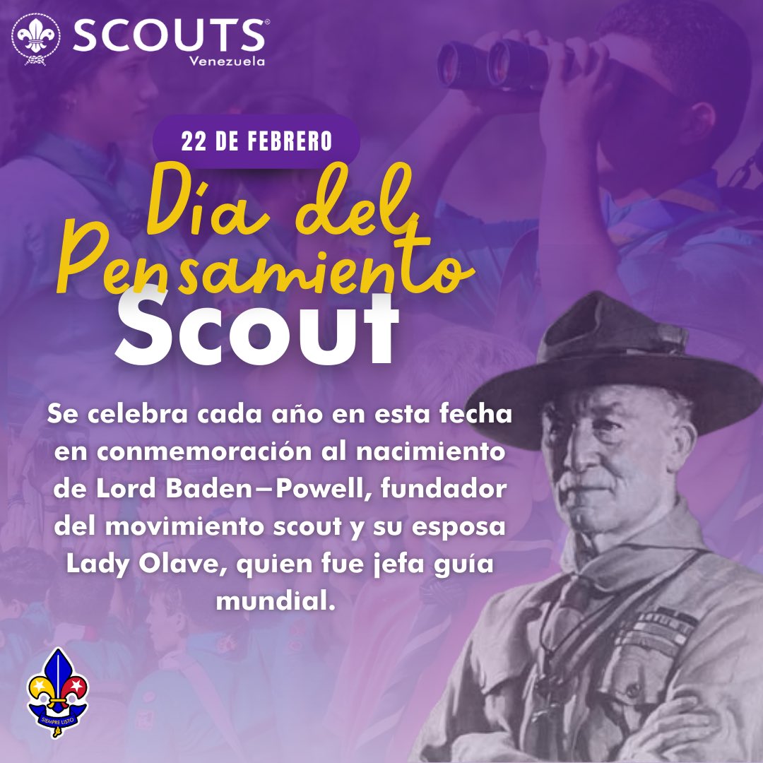 Un día como hoy cada año millones de scouts celebran el escultismo, reflexionando y compartiendo por medio de las redes sociales y en sus comunidades, qué es para ellos ser parte de este gran movimiento y como ha cambiado su vida ⚜️🫱🏽‍🫲🏼.

#ScoutsdeVenezuela
#DiadelPensamientoScout