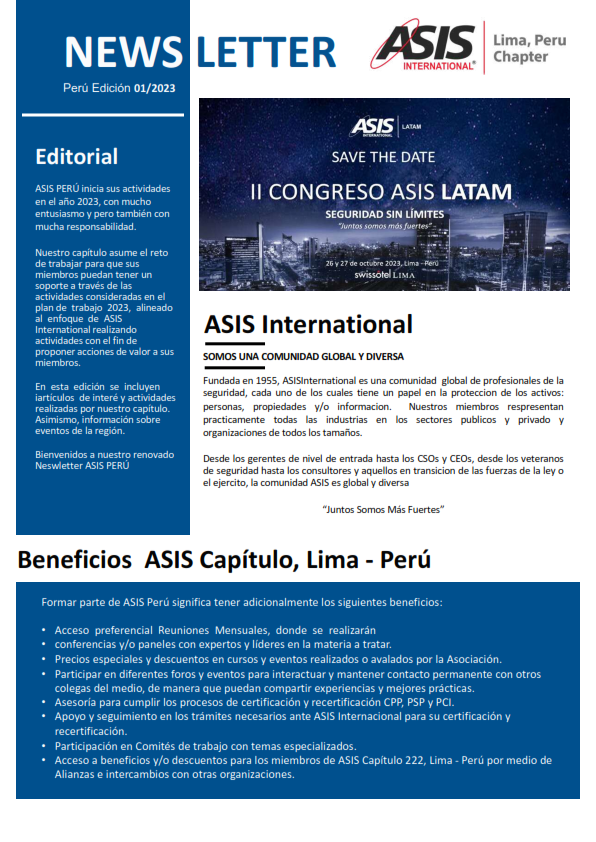 asisperu222's tweet photo. Compartimos nuestro Newsletter Nro.01-2023 
Agradecimiento a los profesionales que colaboraron con sus artículos.
1️⃣Gabriela Zuniga🇵🇪
2️⃣Michael Regalado CPP®, PSP®, AMBCI🇵🇪
3️⃣Jakson Phillips, CPP® PCI® PSP®🇻🇪
4️⃣Jeimy Cano, Ph.D, CFE🇨🇴

Descargar aquí 👉 https://t.co/Y2qiI1waRO https://t.co/uKdpNhDT21