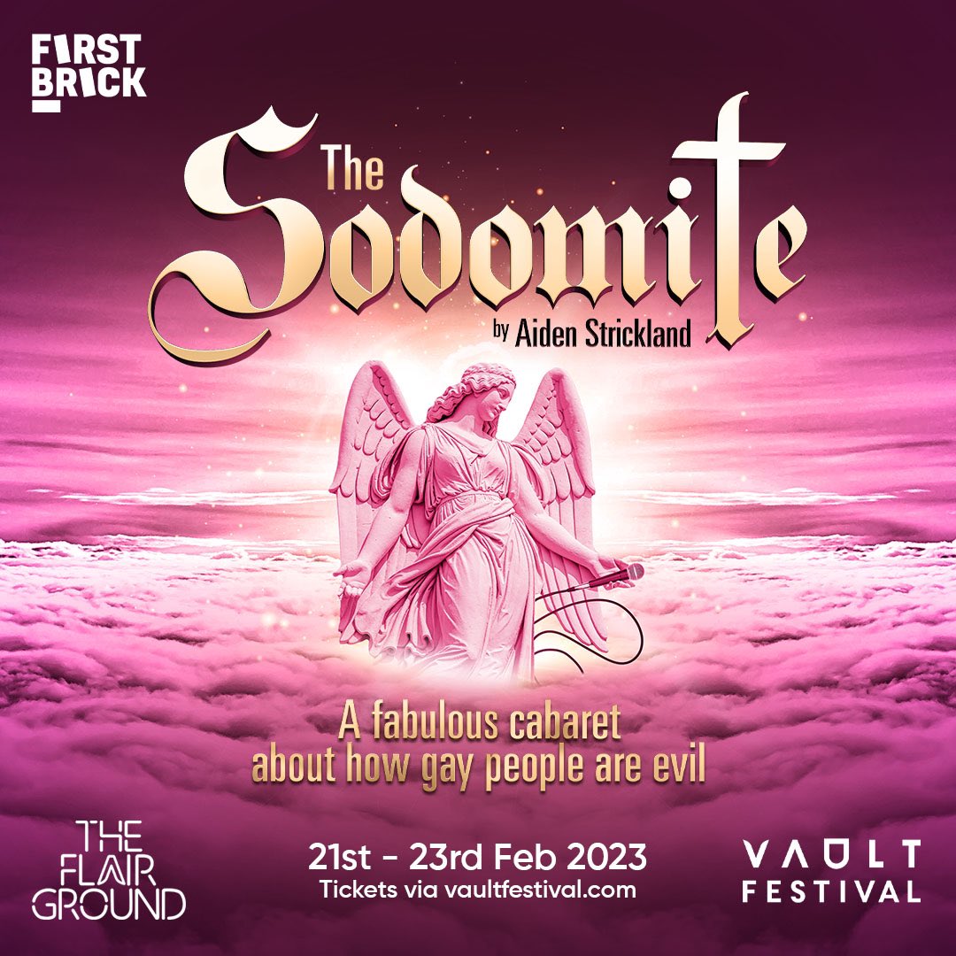 FirstBrickProd's tweet photo. @RitaSuszek @VAULTFestival Check out The Sodomite tonight &amp; tomorrow at 6:45!

A fab queer cabaret about Catholicism &amp; how gay people are evil 

https://t.co/qTutroZGh3 https://t.co/UT9dsd2Ryf