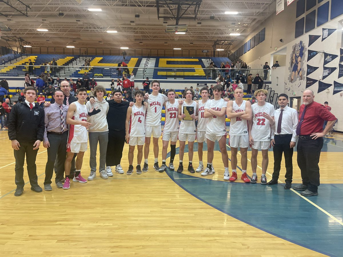 Melba Boys bring home the 2A WIC Dist III Tournament Championship for the third year in a row with a 56-52 win over Cole Valley.  They will play  at 7pm next Thursday in the first round of the State Tournament at Capital.  Go Mustangs!