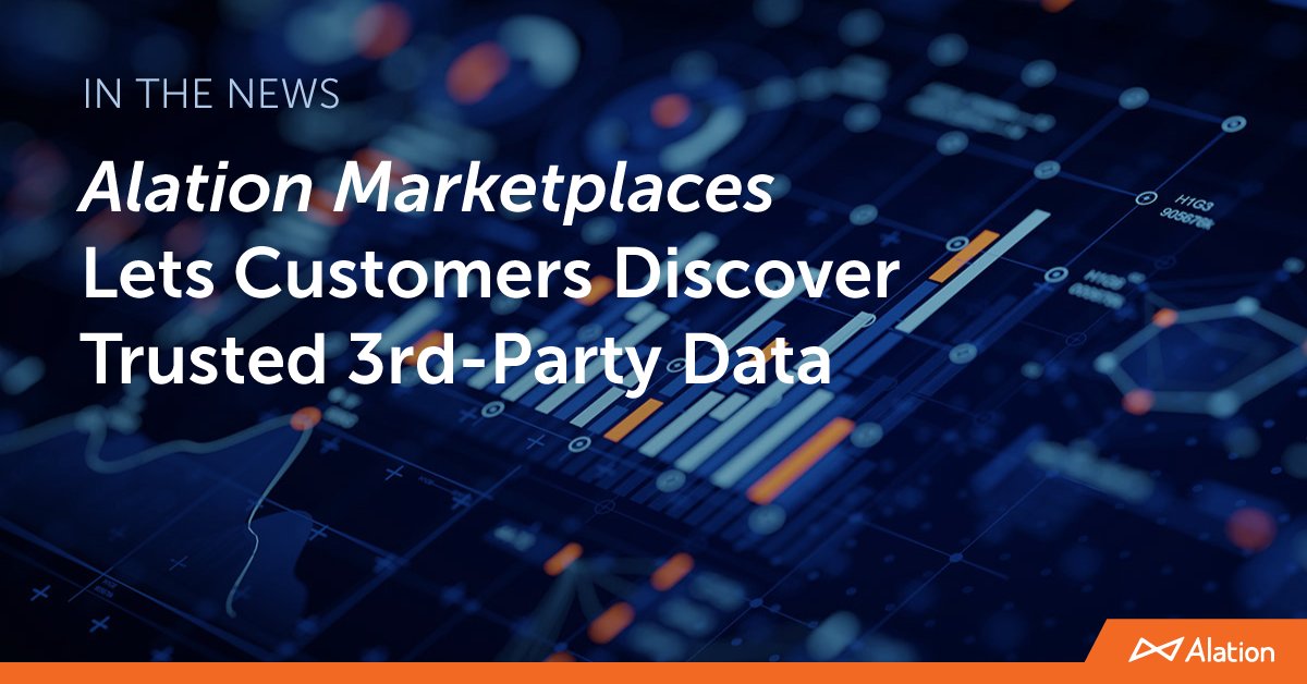 Alation's tweet photo. 🏆 "Alation Marketplaces allows us to become the champions of our data." — Patricia Lendrum at @RaceTrac. 

Introducing Alation Marketplaces, a new product for 3rd-party datasets to augment existing data for richer analysis. 📊 

🔗 https://t.co/HIK0mVIbkG #AlationMarketplaces https://t.co/qq8HkHaBBS