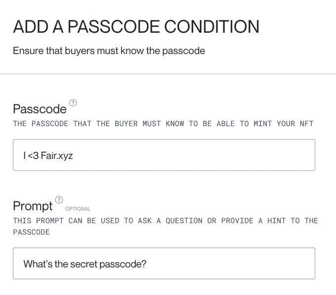 Conditions to Buy NFTs - Passcodes