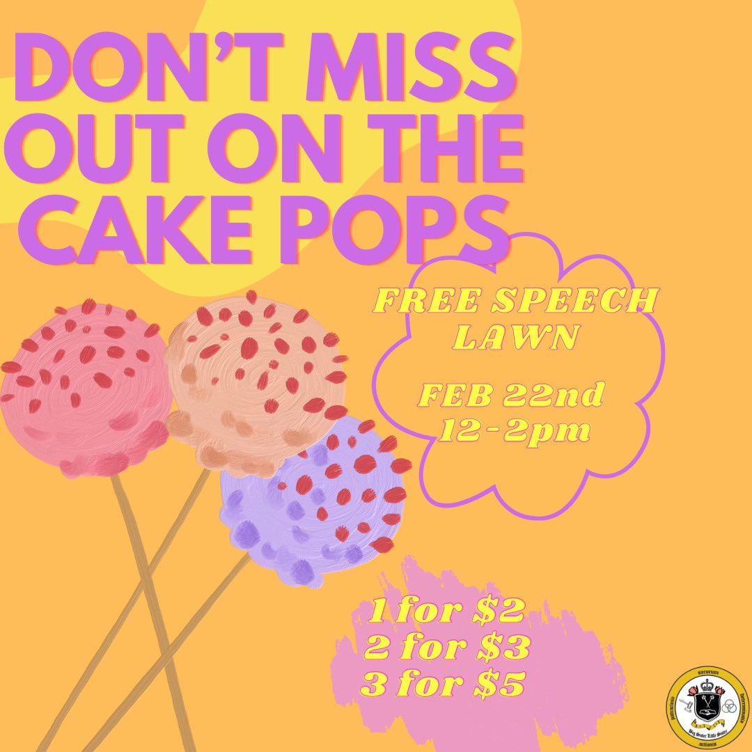 BslsUcf's tweet photo. Cakes but in different shapes, guaranteed to make you want more than one😋
•
Come see us today at Free Speech Lawn from 12pm-2pm or while supplies last💜🧡
•
#ucfbsls #bigsisterlittlesister #blackwednesday #cakepops https://t.co/VGEsW6inBR