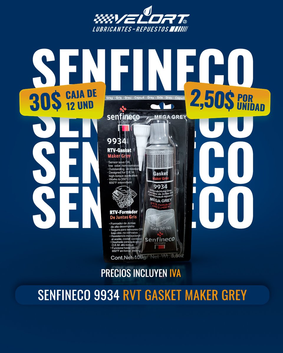 velortvzla's tweet photo. SENFINECO – TECNOLOGÍA DE INNOVACIÓN ALEMANA

Precios incluyen IVA👉 Promoción válida hasta agotarse la existencia

🔥Somos tu proveedor de confianza 🔥
📱 AL MAYOR: 0424-4197810
 AL DETAL: 0424-4353175
#Velort #VelortLubricantesyRepuestos #Filtrosparavehiculo #senfineco https://t.co/VI7eAUM3EB