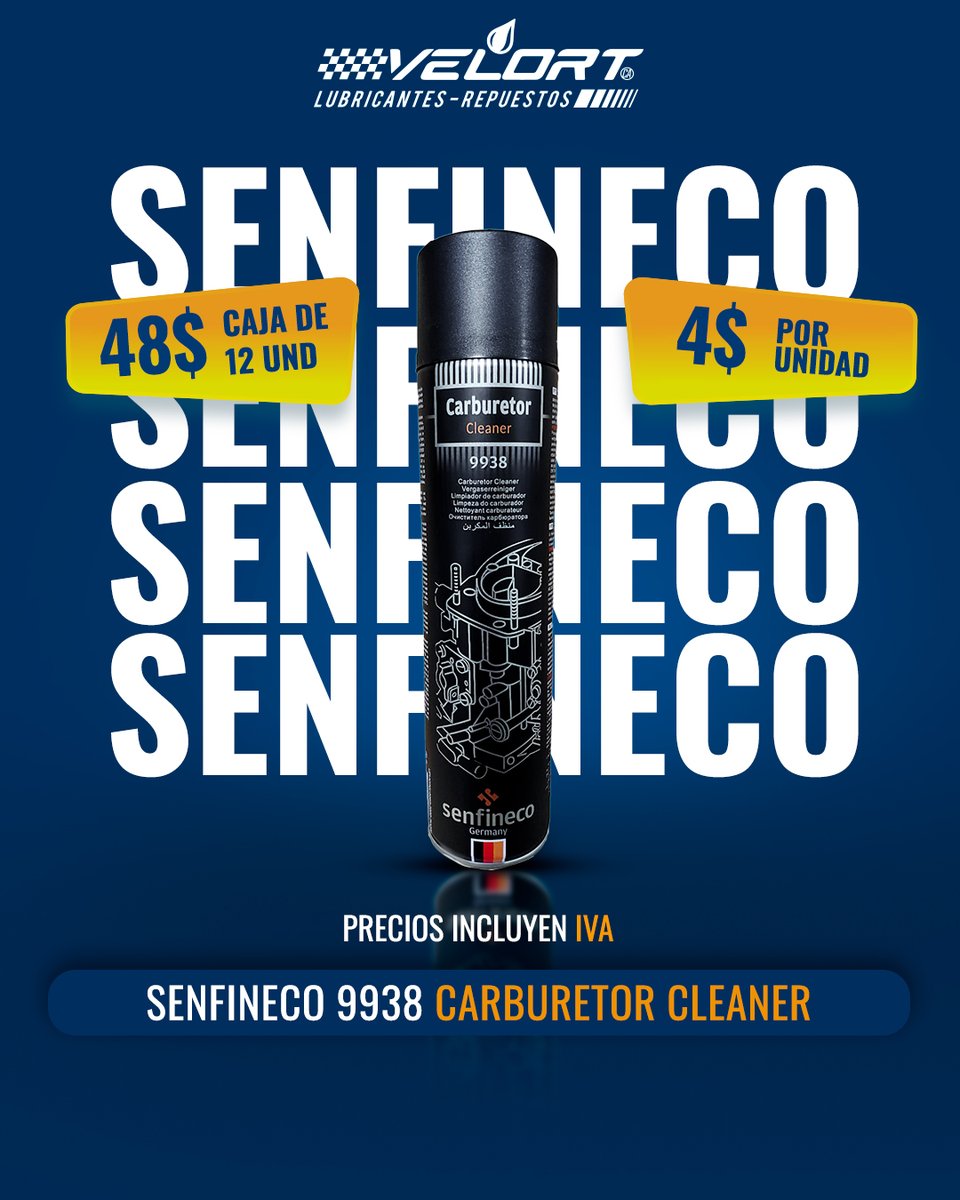 velortvzla's tweet photo. SENFINECO – TECNOLOGÍA DE INNOVACIÓN ALEMANA

Precios incluyen IVA👉 Promoción válida hasta agotarse la existencia

🔥Somos tu proveedor de confianza 🔥
📱 AL MAYOR: 0424-4197810
 AL DETAL: 0424-4353175
#Velort #VelortLubricantesyRepuestos #Filtrosparavehiculo #senfineco https://t.co/VI7eAUM3EB