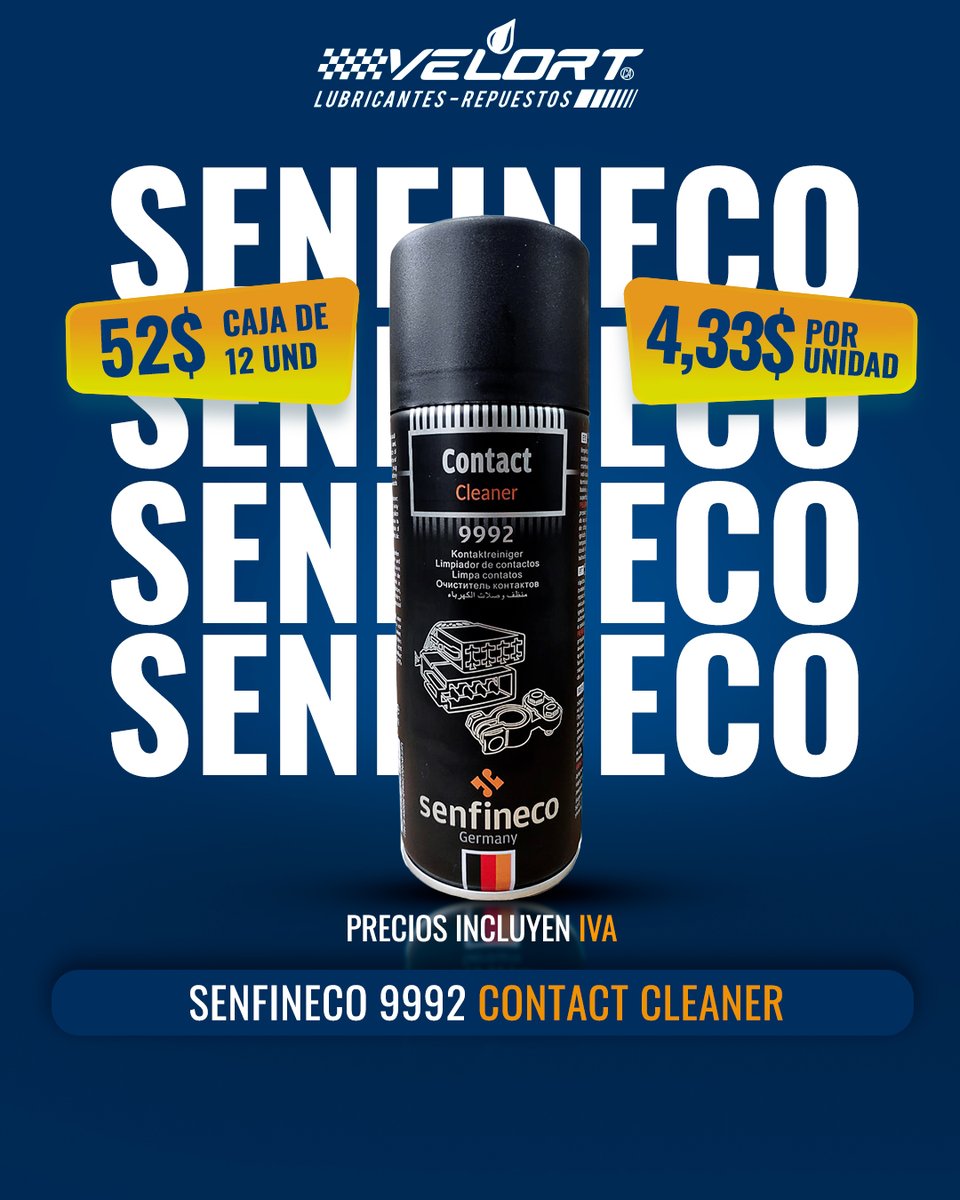 velortvzla's tweet photo. SENFINECO – TECNOLOGÍA DE INNOVACIÓN ALEMANA

Precios incluyen IVA👉 Promoción válida hasta agotarse la existencia

🔥Somos tu proveedor de confianza 🔥
📱 AL MAYOR: 0424-4197810
 AL DETAL: 0424-4353175
#Velort #VelortLubricantesyRepuestos #Filtrosparavehiculo #senfineco https://t.co/VI7eAUM3EB
