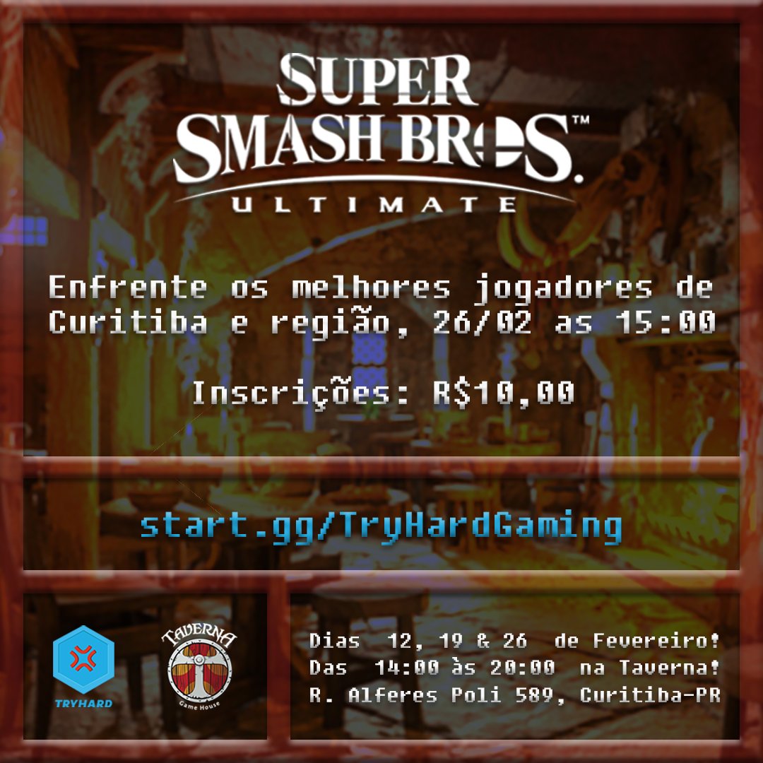 TryHardSmash's tweet photo. Neste domingo a chinela vai comer solta na Taverna Game House 🩴 com torneio de #SmashBrosUltimate, freeplay de #MarioKart8 e batalhas em #PokemonScarletViolet  

Não fique de fora 👊 💢
DOMINGO - 26/2 - 15:00
https://t.co/7O4uf73iLq https://t.co/7xUwZ88LHF