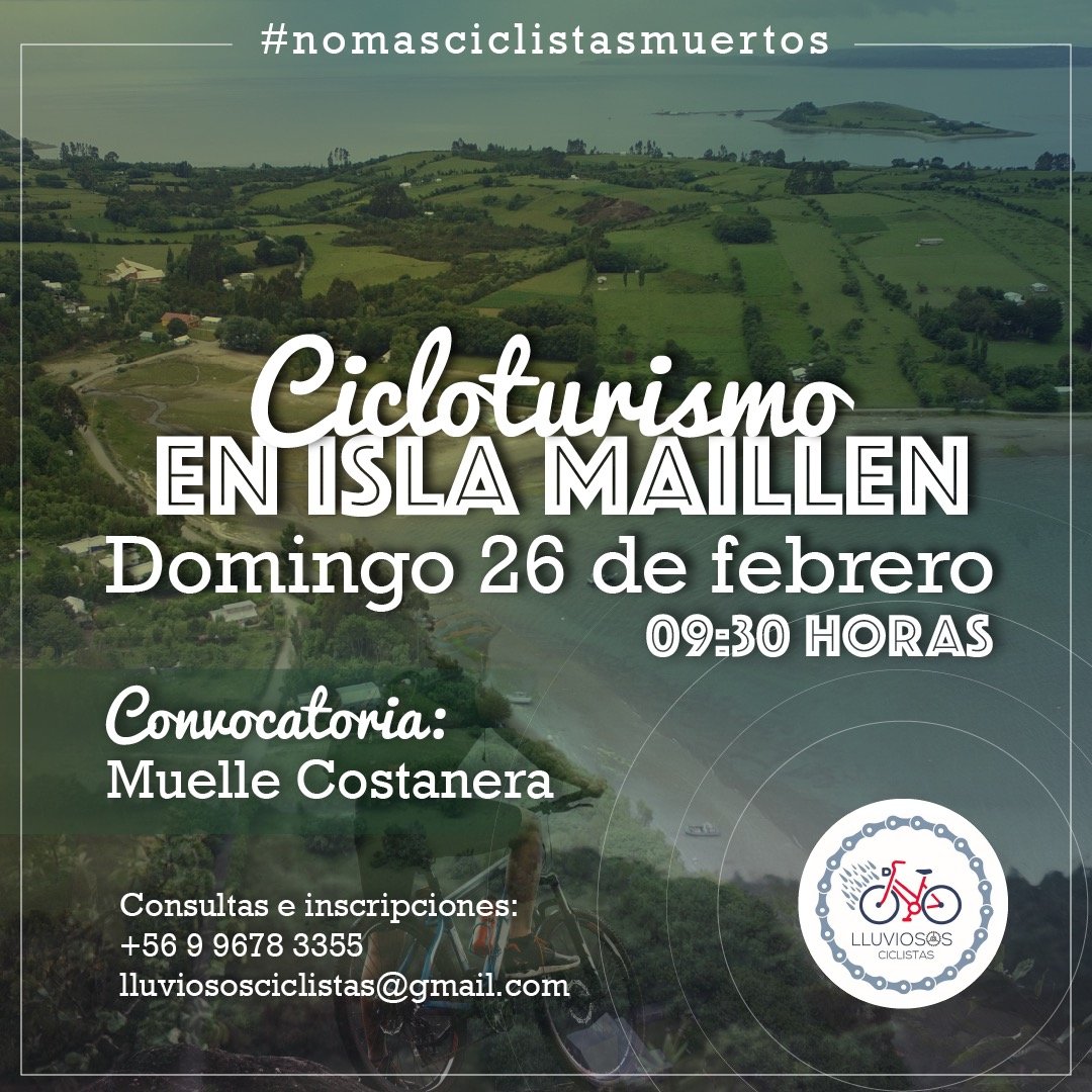Este fin de semana
Nos vamos a Isla Maillen!!!
Una de las rutas más bonitas que se pueden realizar en Puerto Montt.

Nos juntaremos a las 09:30 horas en el Muelle Costanera y desde ahí partiremos hacia el embarcadero Torreones.

Inscripciones al +56 9 9678 3355.