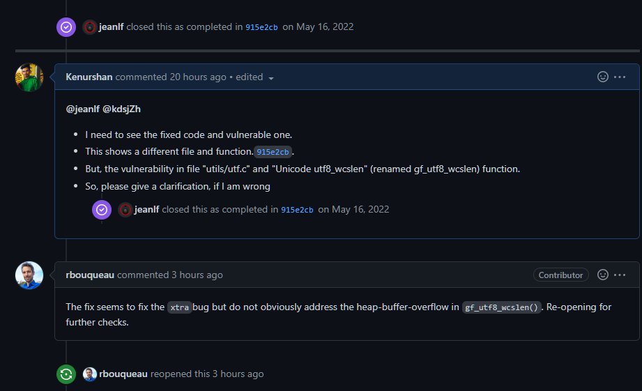 KenurshanS's tweet image. I helped to reopen an unfixed heap buffer overflow vulnerability in #gpac (github.com/gpac/gpac/issu…)
 #github #HeapBufferOverflow #GPAC