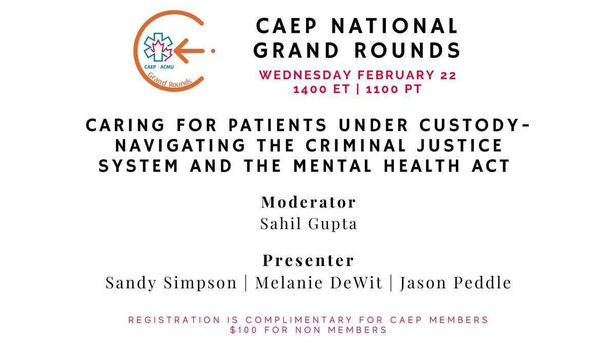 bysahilgupta's tweet photo. @CAEP_Docs Do you find it difficult how to navigate caring for patients brought in by police to the emerg? Do you feel like noone seems to know what to do or the right way is? Come check out a panel discussion TODAY!  1400 ET | 1100 PT. https://t.co/f5DsoJdIvf https://t.co/oR9E5u5Pby