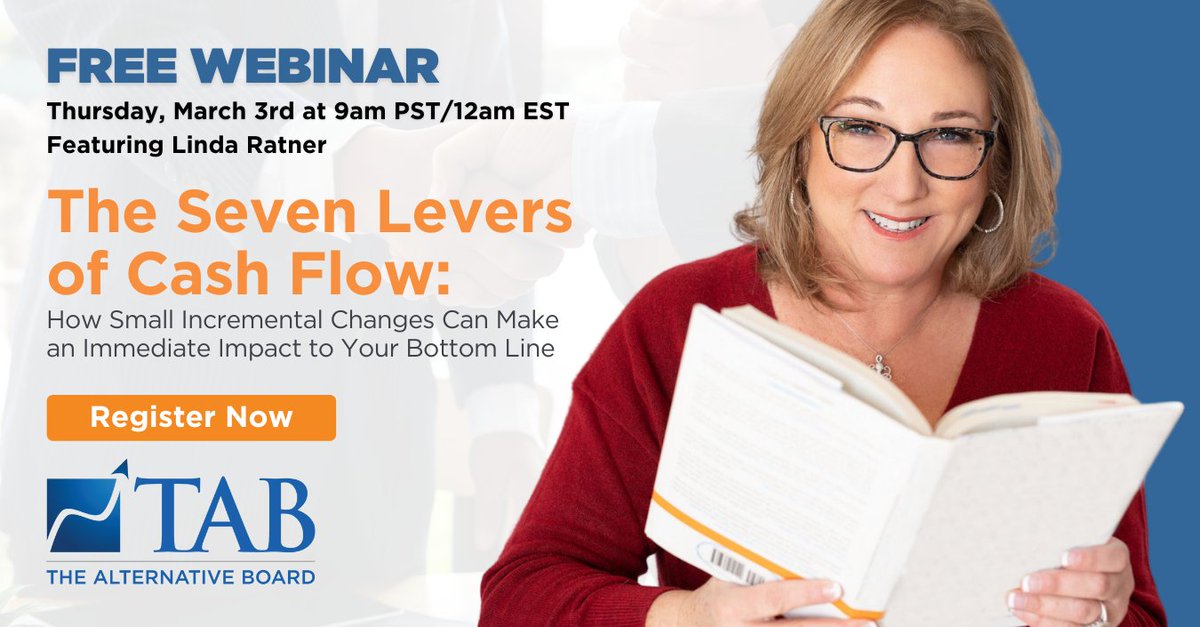 hertzarik's tweet image. #RT @TAB_Boards: Free Webinar

Seven Levers of Cash Flow: How Small Incremental Changes Can Make an Immediate Impact to Your Bottom Line   
Friday, March 3rd at 9am PST/10am MST/11amCST/12pm EST

Register now.

bit.ly/3EulQpl

#tabboards #cashf…