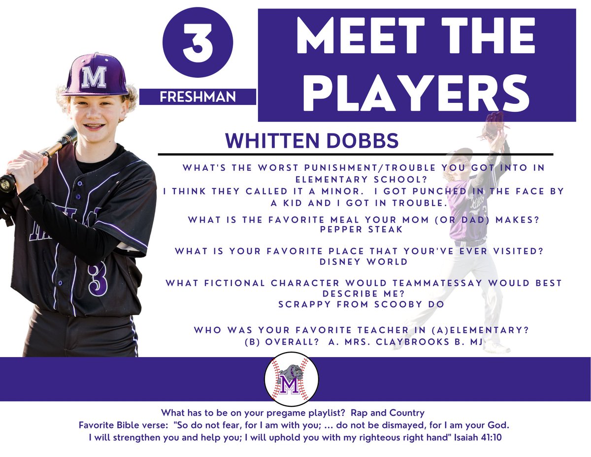 mhsdawgbaseball's tweet photo. The spotlight today lands on freshman OF Whitten Dobbs @DobbsWhitten 💪🏼 #faMily #HEAT 🔥 #bulldogbaseball23 https://t.co/mLFEM15ypM